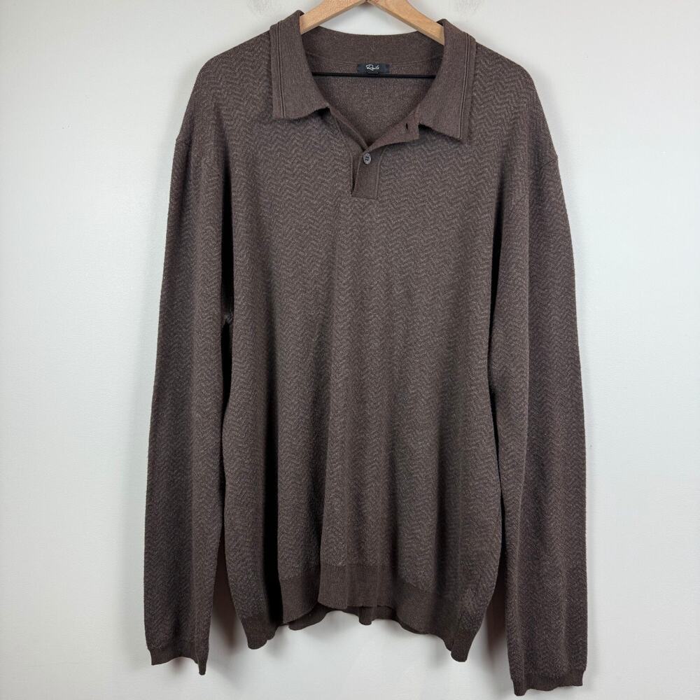 Rails Collar Sweater Mens 2XL Brown Herringbone Knit Pullover Classic Minimalist